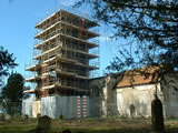 Mickfield church - the scaffolding arrives. Spring 2004